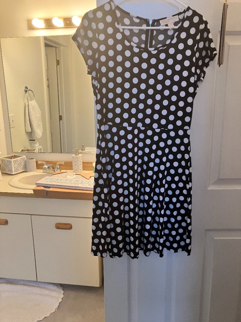 Michael kors stretchy black and white polka dot stretchy mini dress